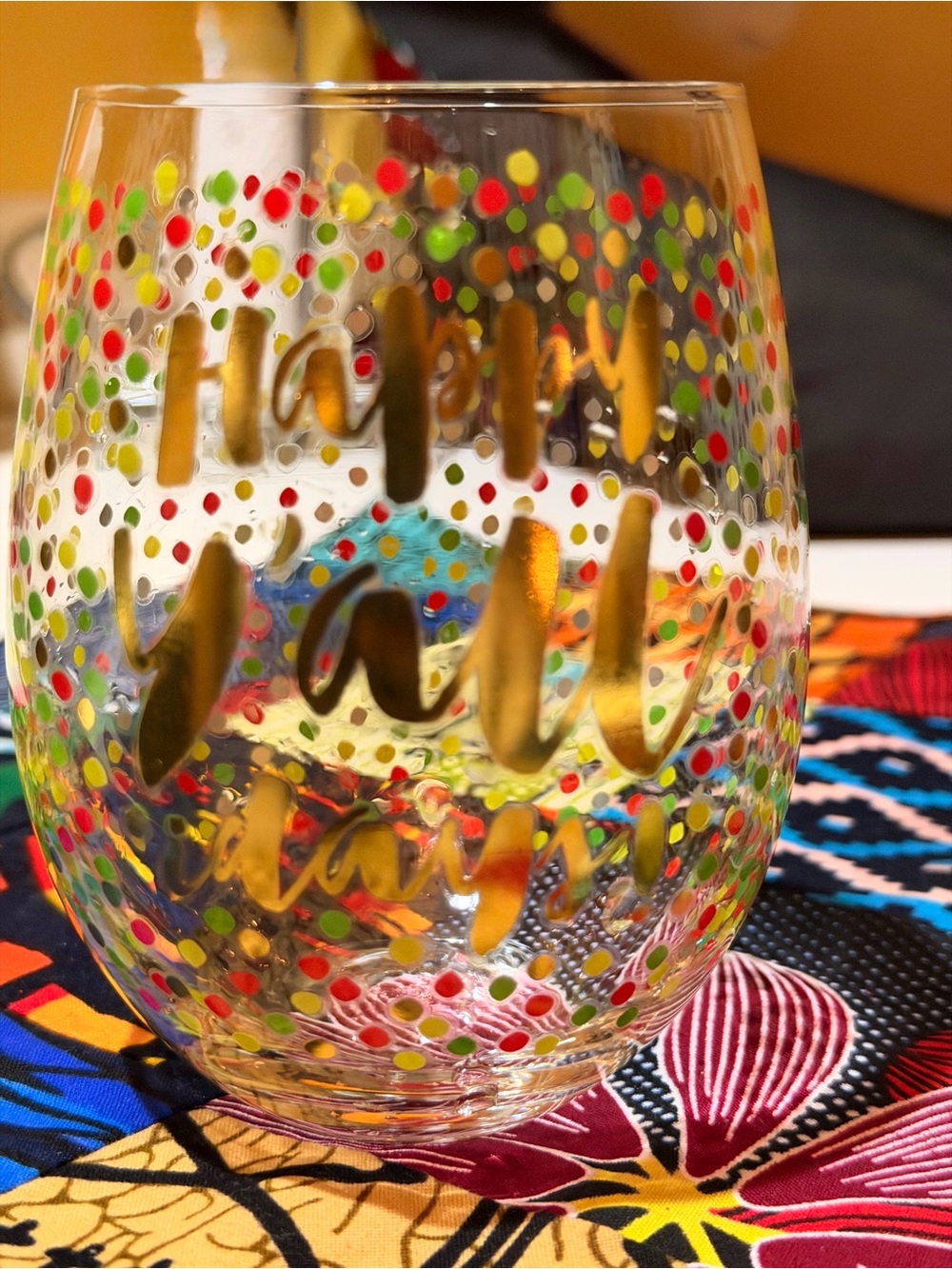 Happy Fall Y'All Gold Lettered Decorative Glass - Multicolor Dot Accent
